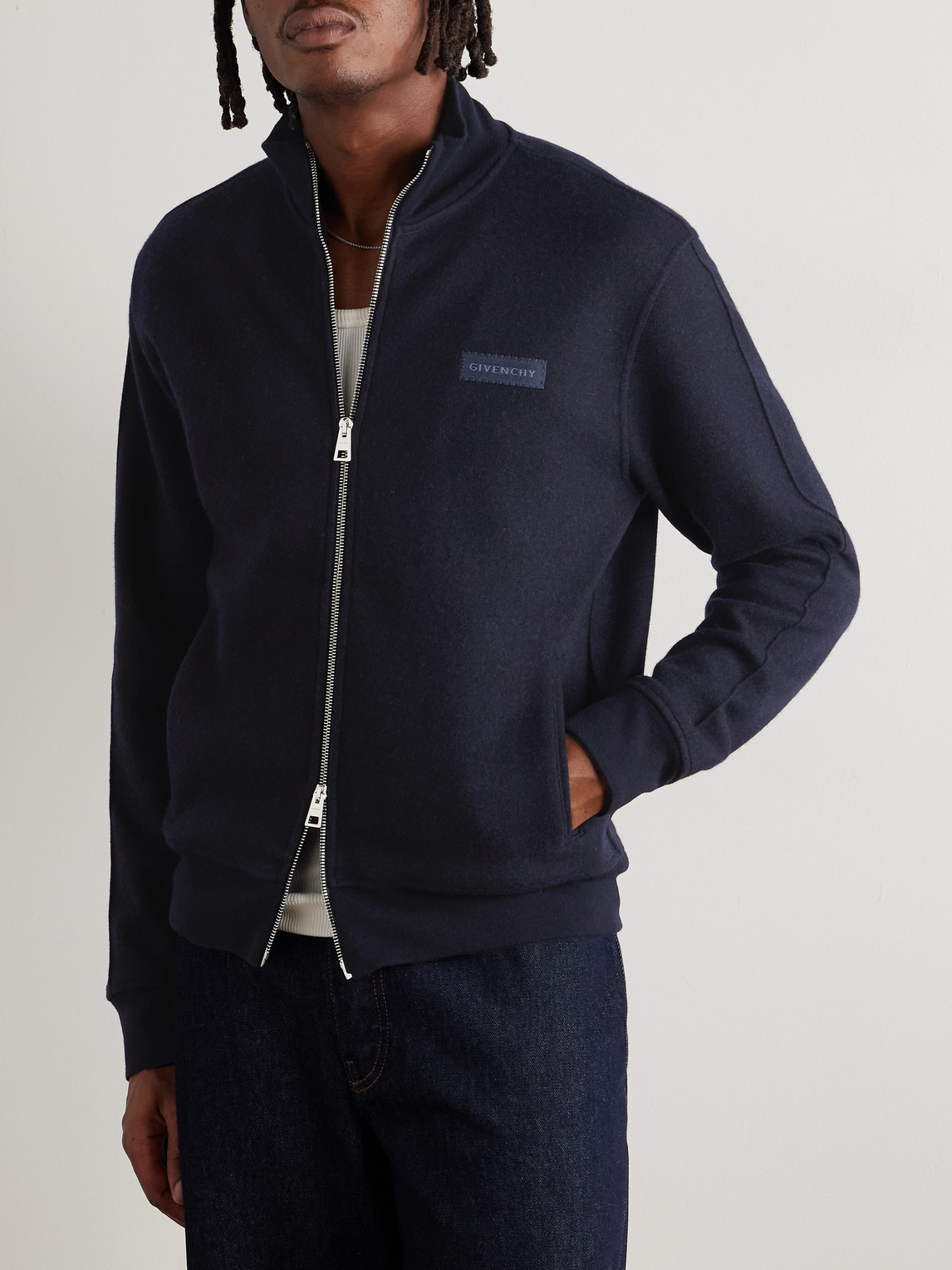 Givenchy Logo-appliquéd Wool-blend Track Jacket In Blue