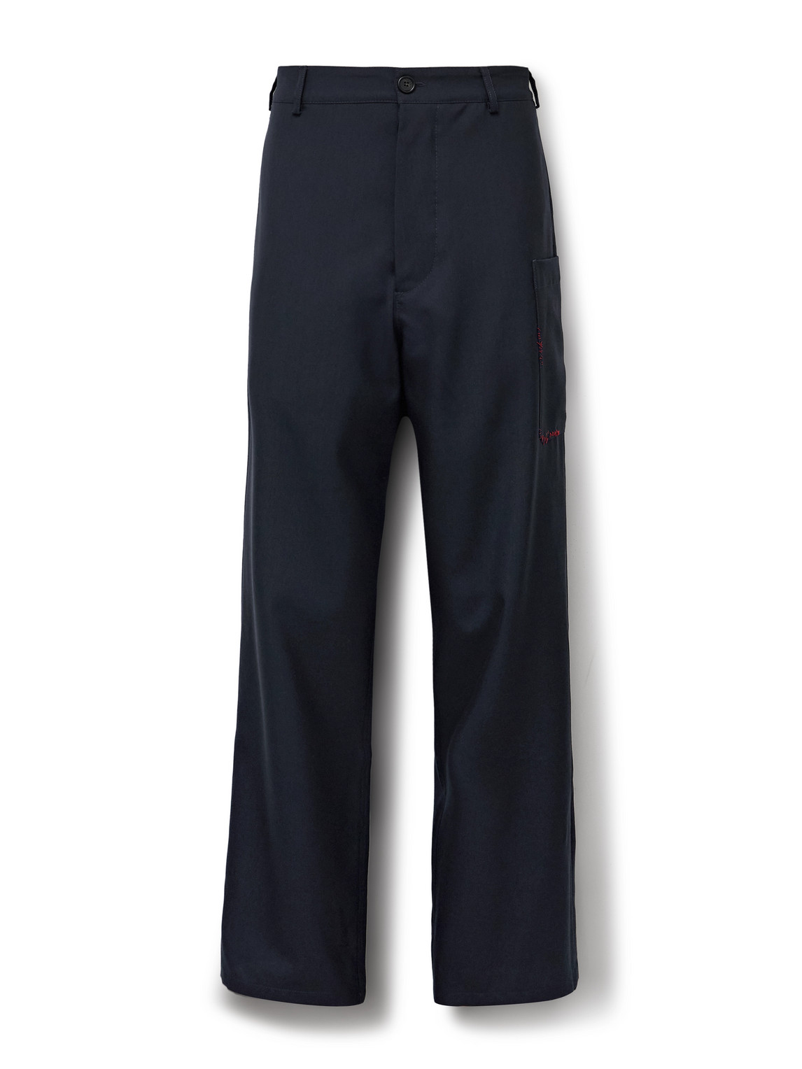 Marni Straight-leg Embroidered Virgin Wool Trousers In Blue