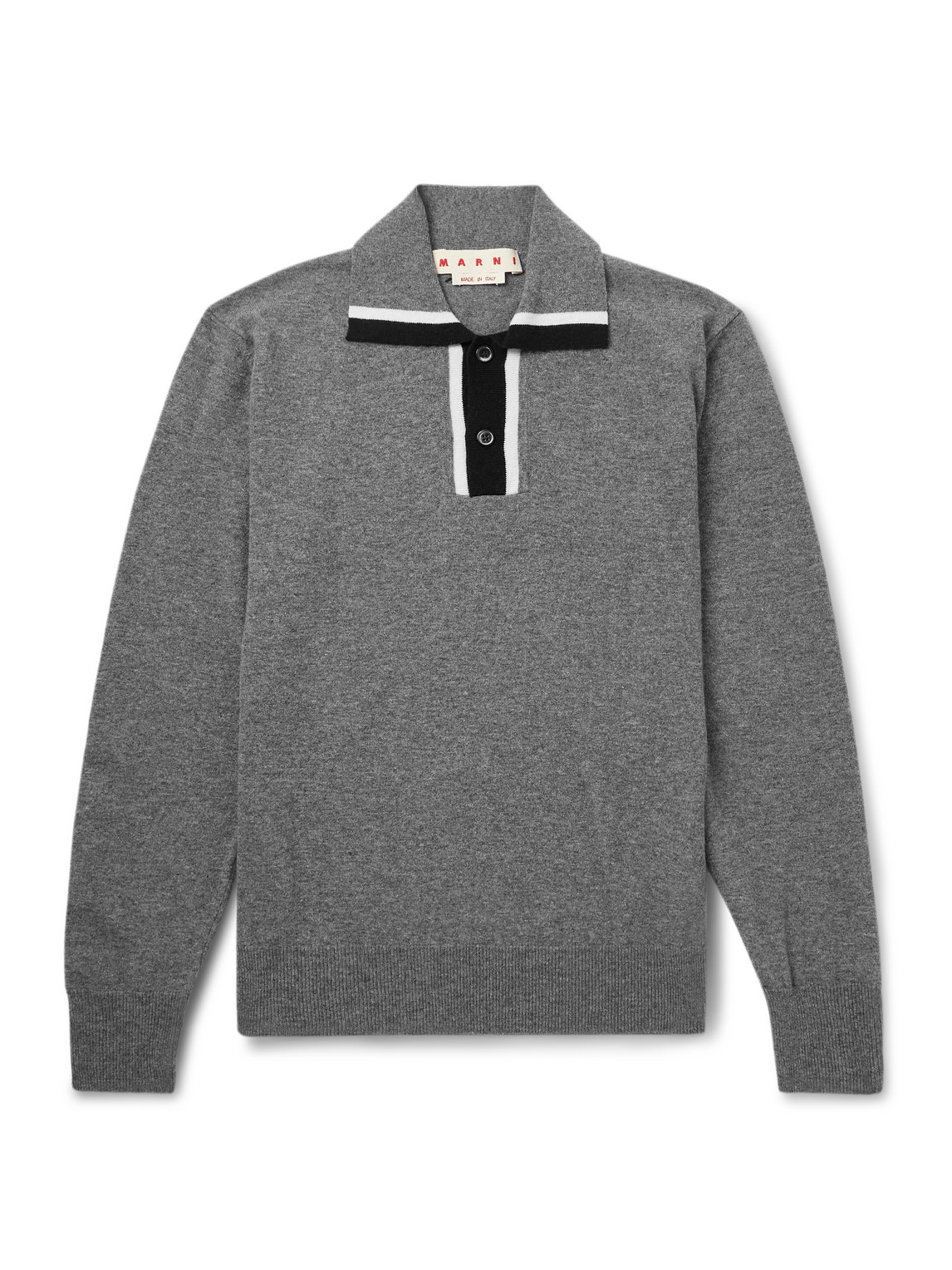 Marni Logo-embroidered Virgin Wool Polo Shirt In Gray