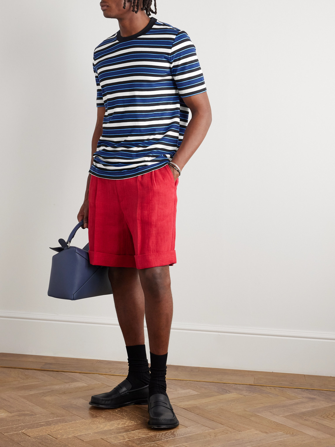 Marni Striped Cotton-jersey T-shirt In Blue
