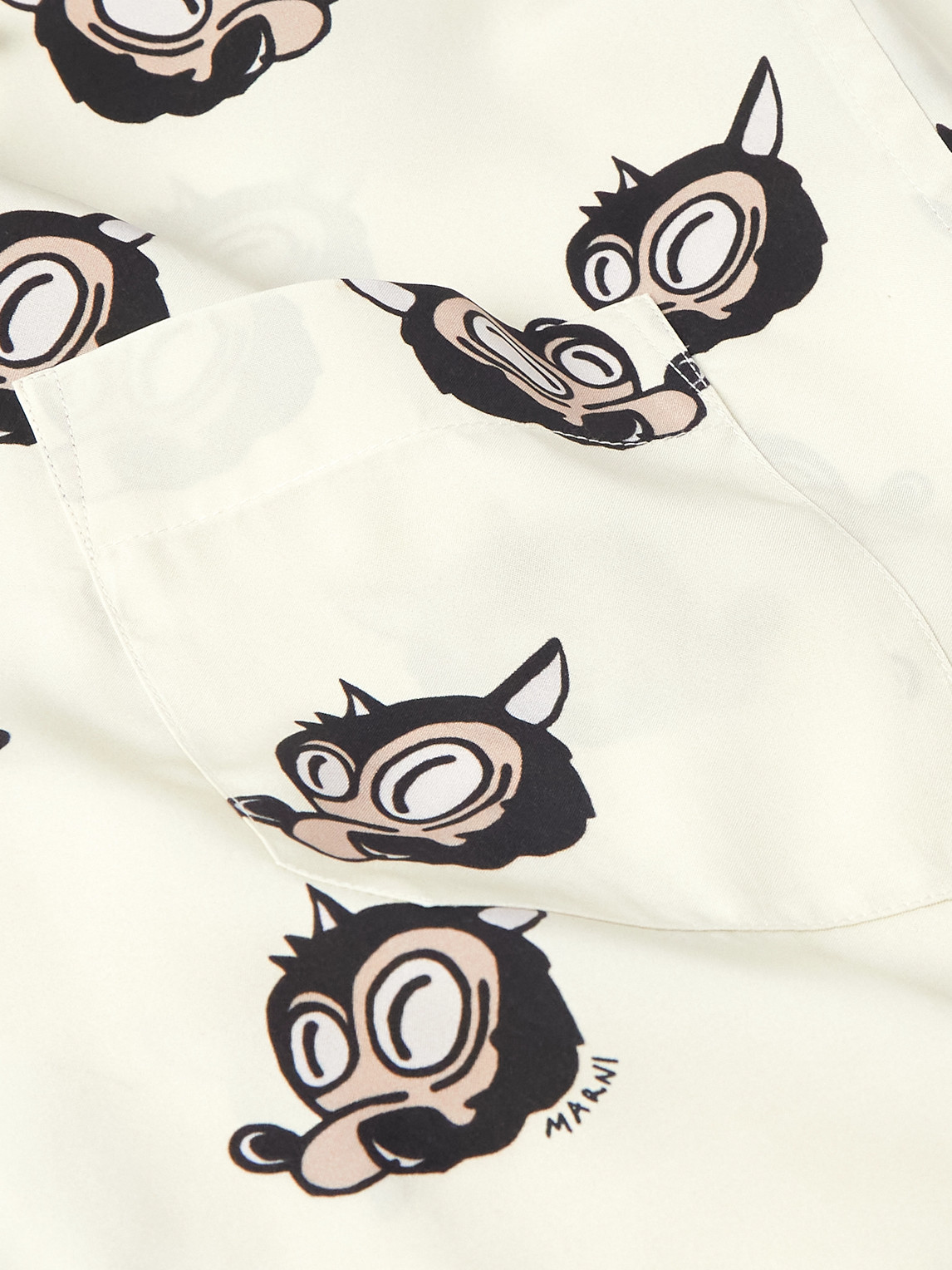 Marni Wolves Convertible-collar Printed Satin-twill Shirt In White