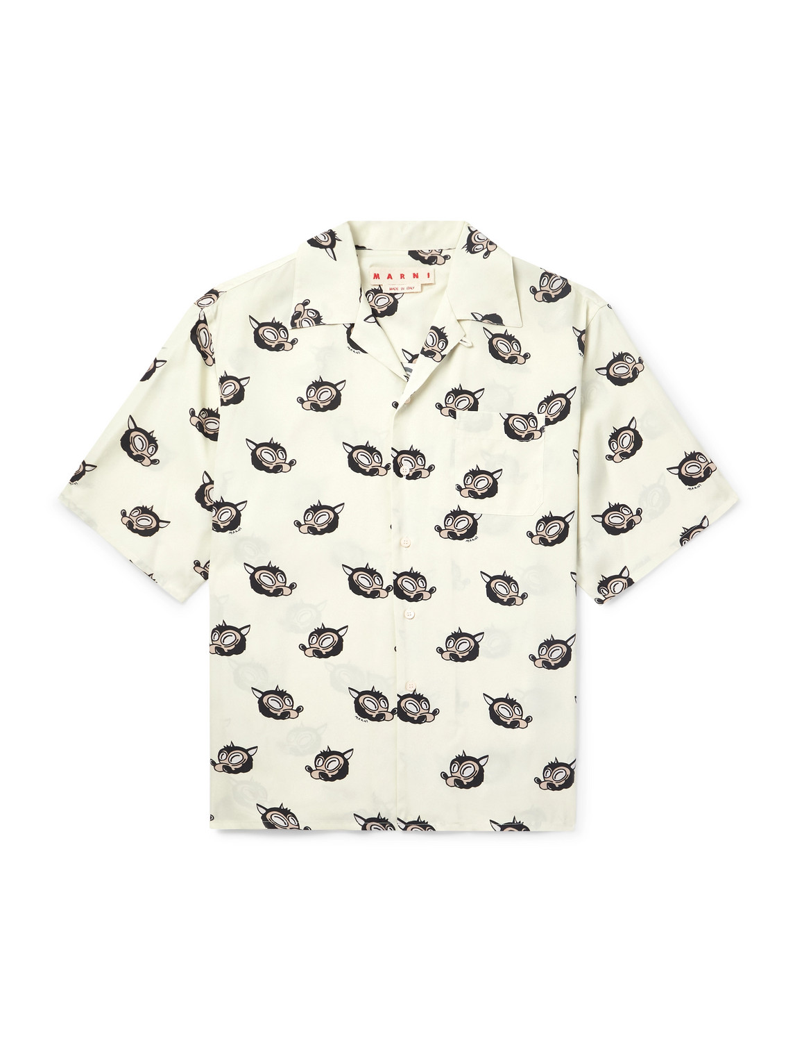 Marni Wolves Convertible-collar Printed Satin-twill Shirt
