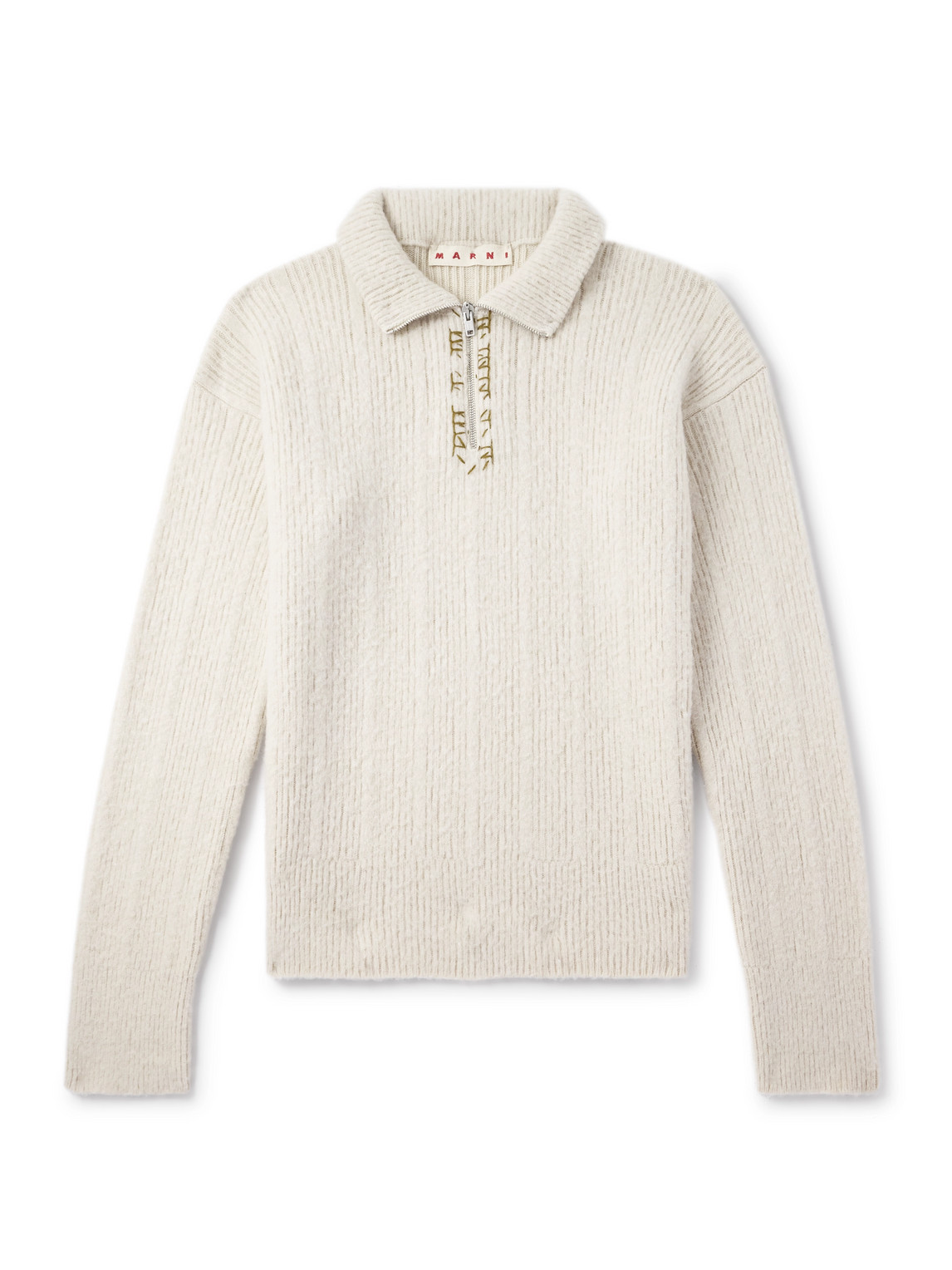 Embroidered Wool and Cashmere-Blend Half-Zip Sweater