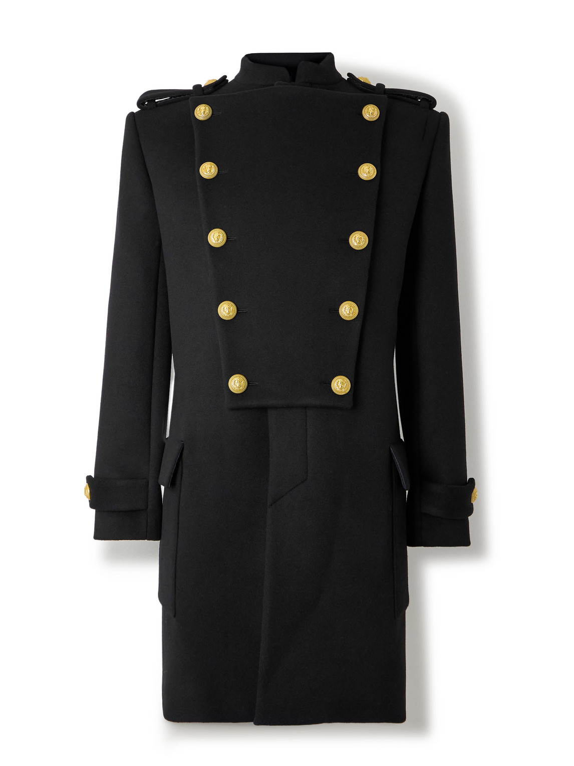 Balmain Double-breasted Embellished Wool And Cashmere-blend Coat In Black