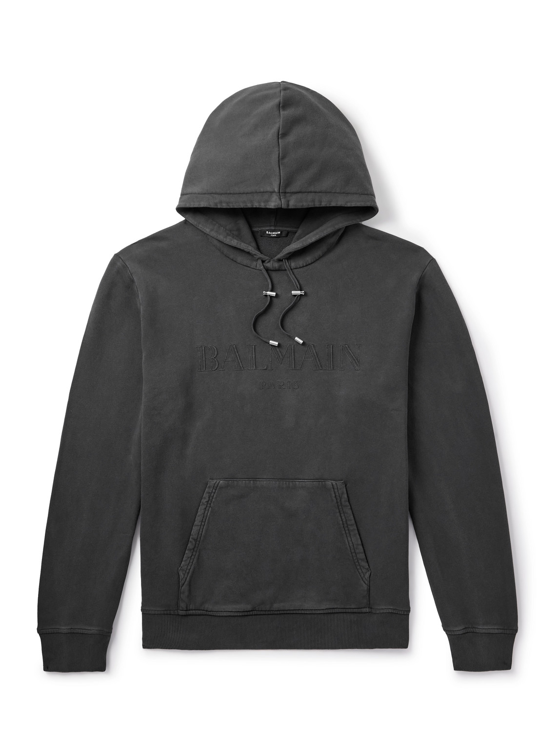 Balmain Logo-embroidered Cotton-jersey Hoodie In Gray