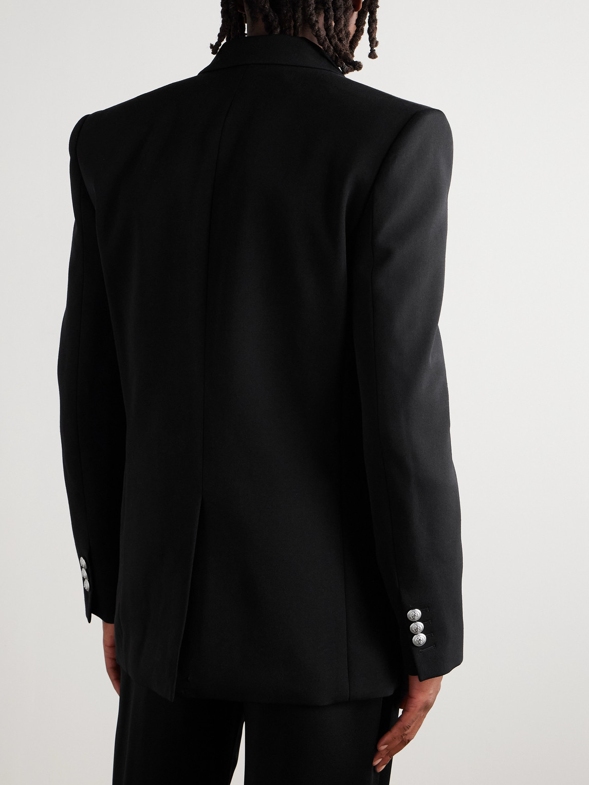 Balmain Double-breasted Grain De Poudre Wool Blazer In Black