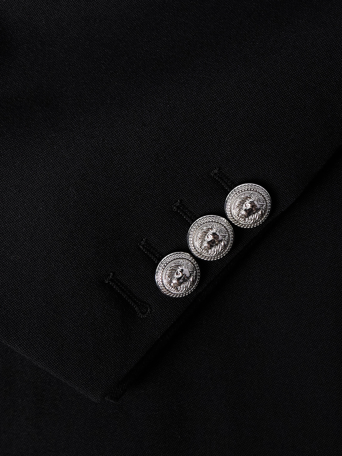 Balmain Double-breasted Grain De Poudre Wool Blazer In Black