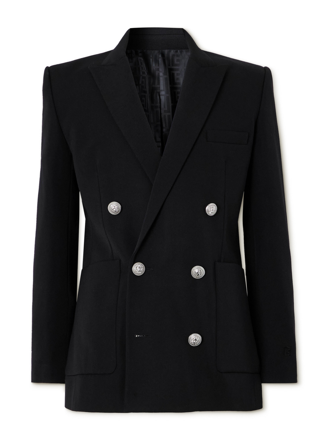 Balmain Double-breasted Grain De Poudre Wool Blazer In Black