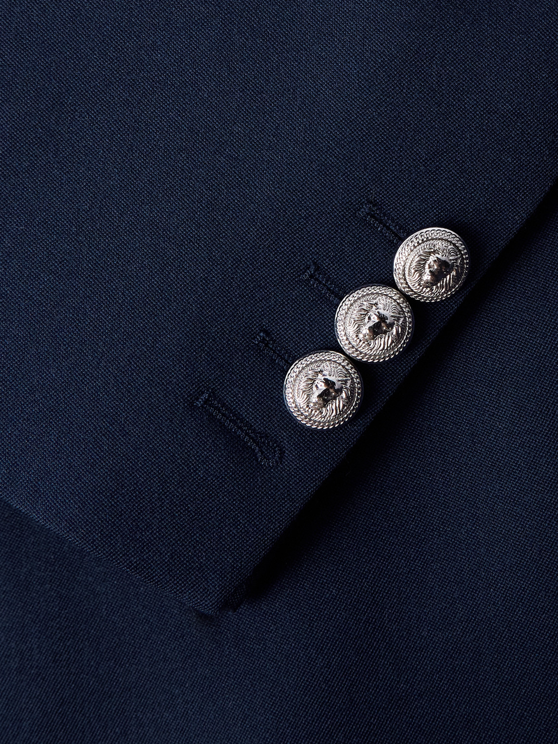 Balmain Double-breasted Grain De Poudre Wool Blazer In Blue