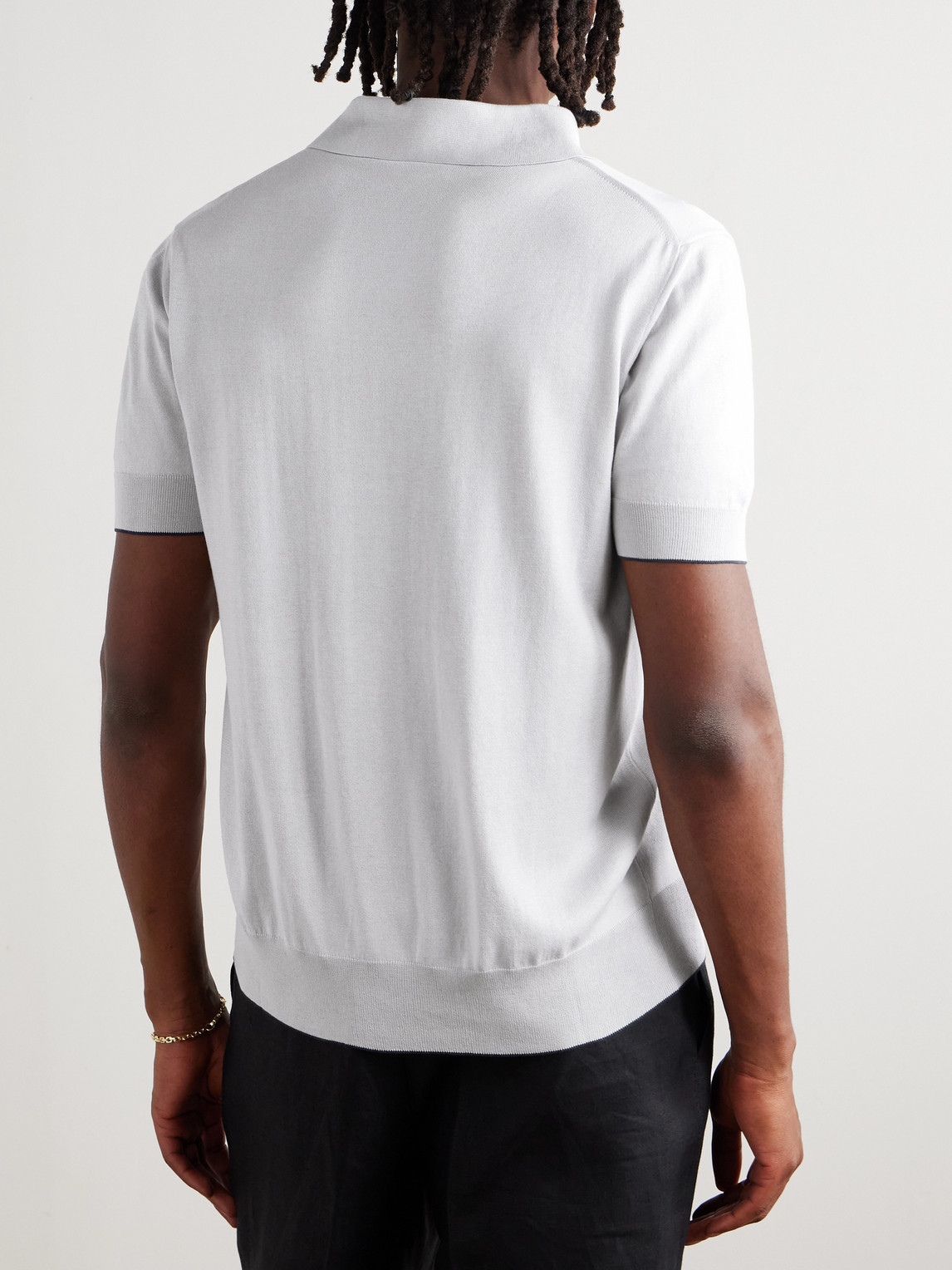 Balmain Logo-embroidered Silk-blend Polo Shirt In Gray