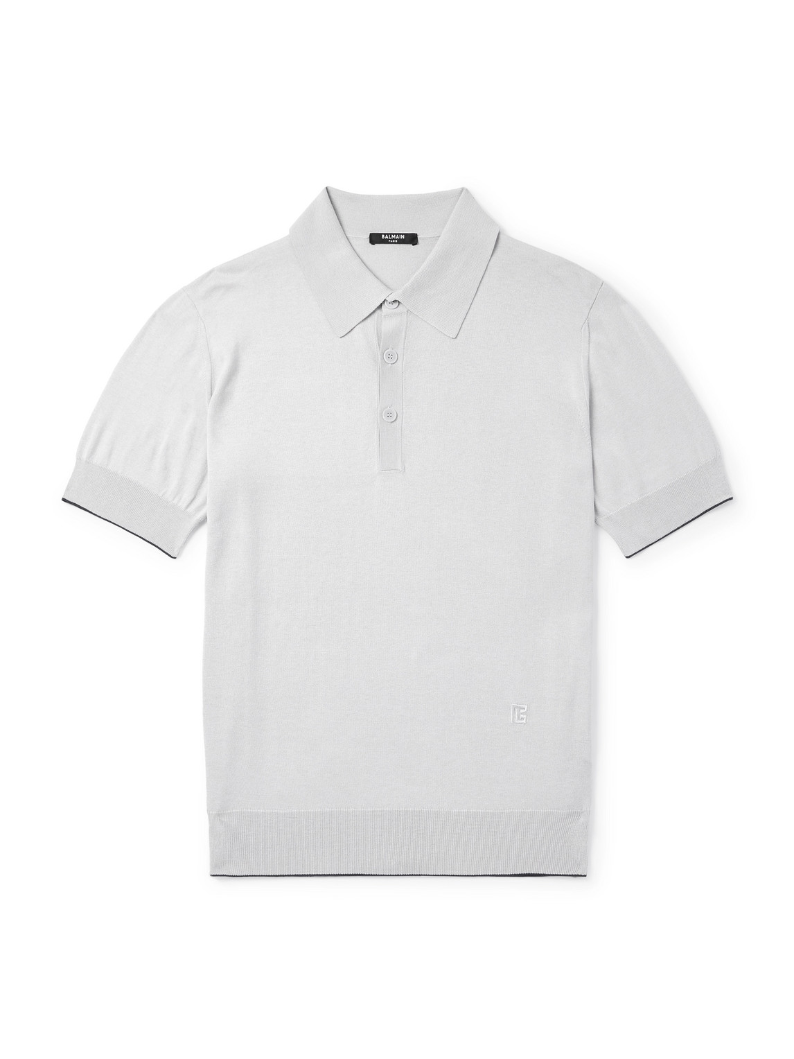 Balmain Logo-embroidered Silk-blend Polo Shirt In Gray