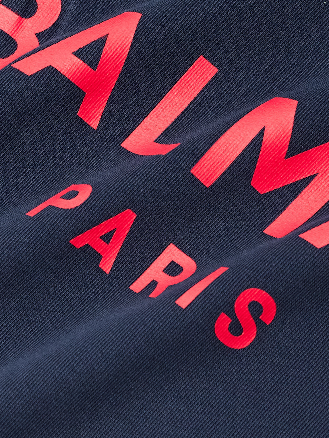 Balmain Logo-print Stretch Cotton-blend Jersey Hoodie In Blue