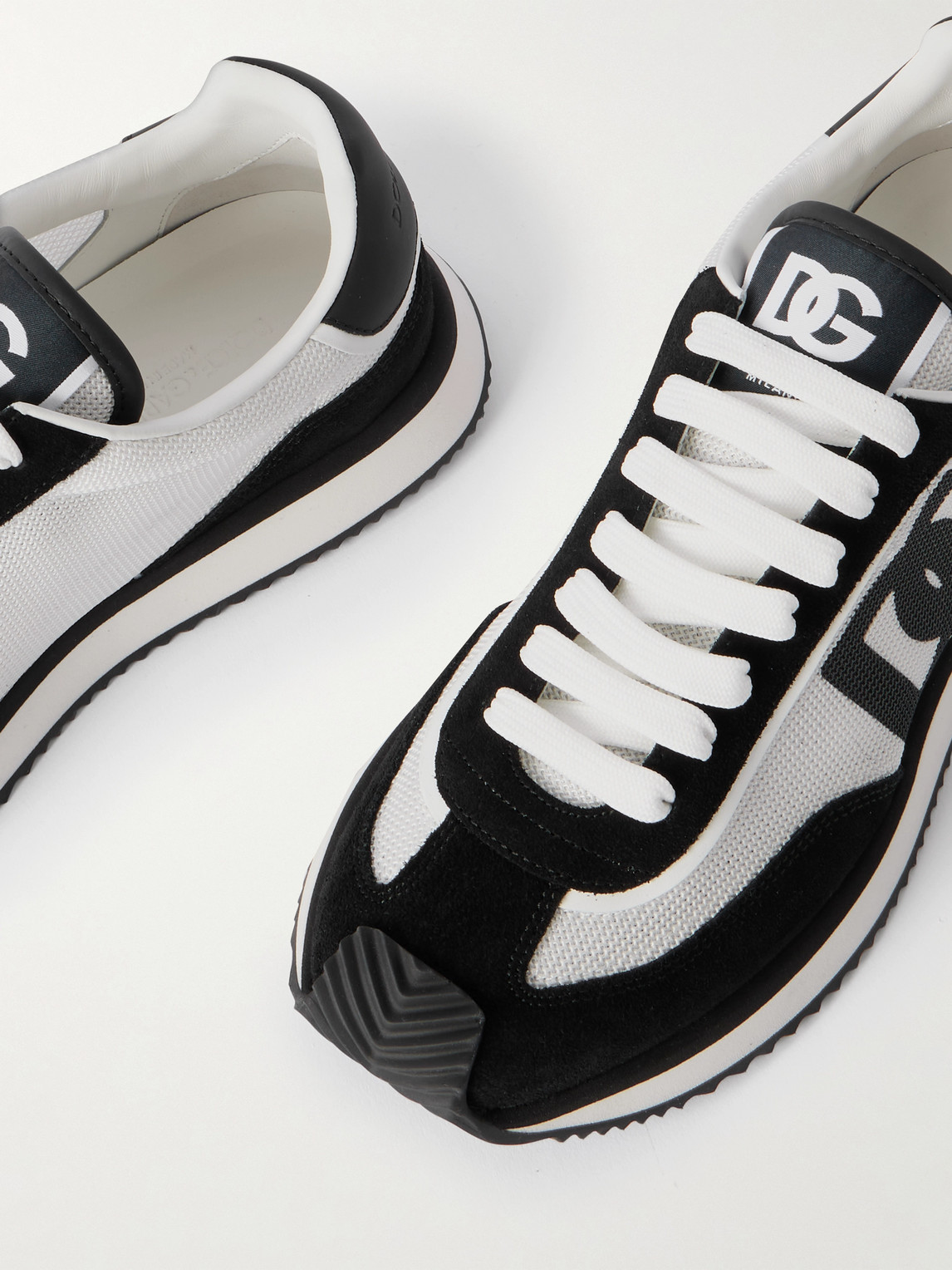 Dolce & Gabbana Men Low-top Mesh Sneakers With Suede Inserts In White
