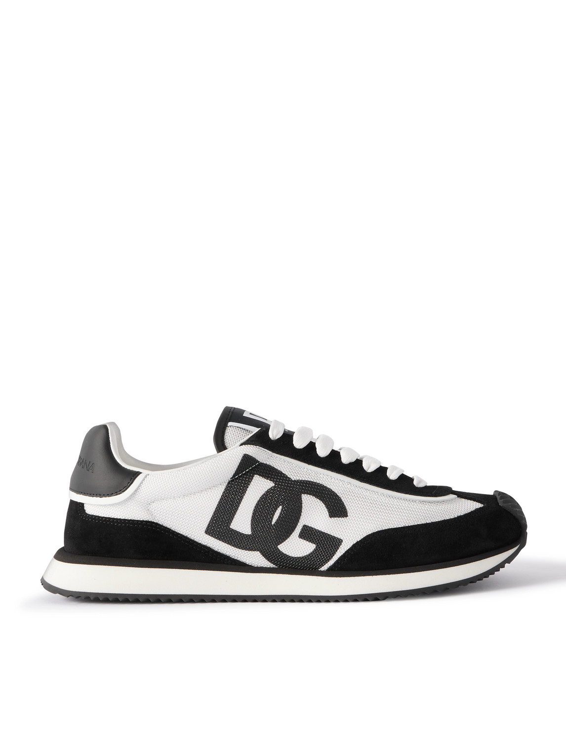 Dolce & Gabbana Men Low-top Mesh Sneakers With Suede Inserts In White