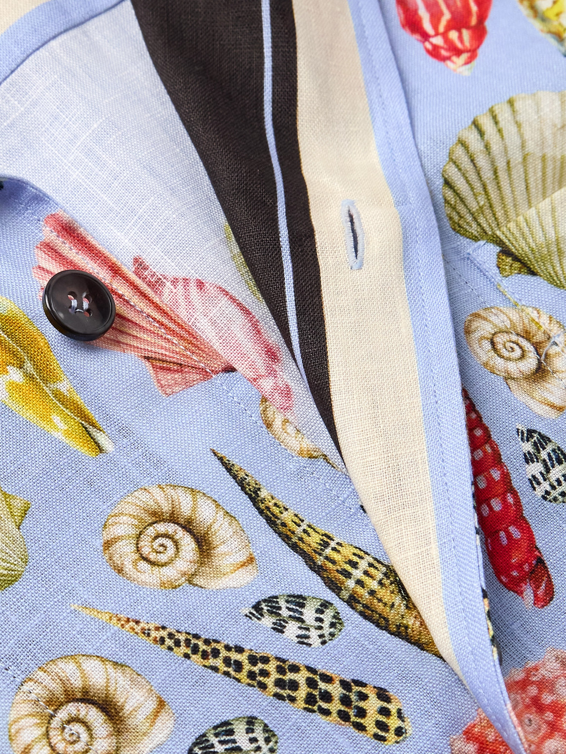Dolce & Gabbana Multicolor Bowling Shirt With Cuban Collar And All-over Print In Linen Man In Blue