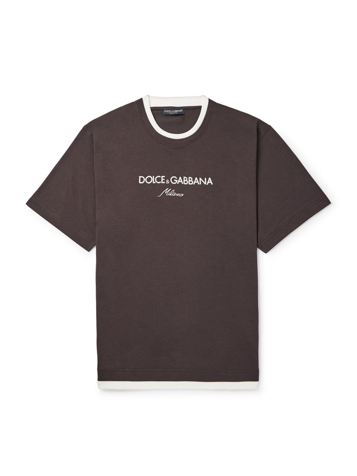 Dolce & Gabbana Logo-embroidered Cotton-jersey T-shirt In Brown