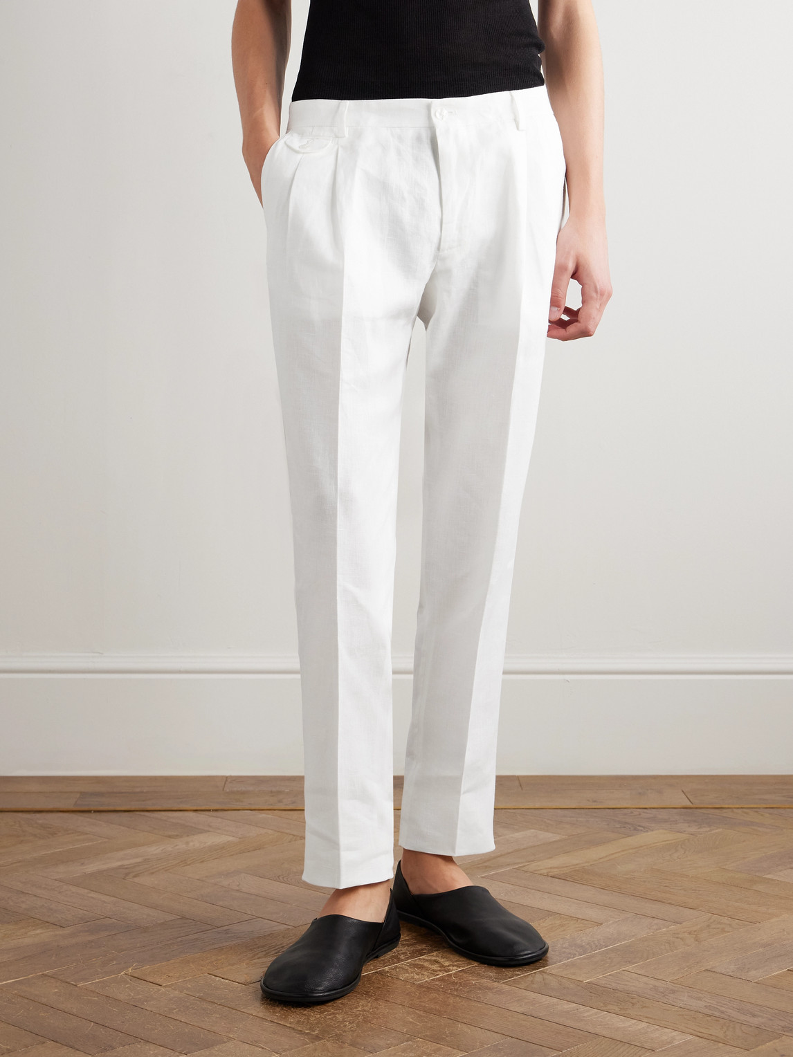 Dolce & Gabbana Straight-leg Pleated Linen Trousers In White