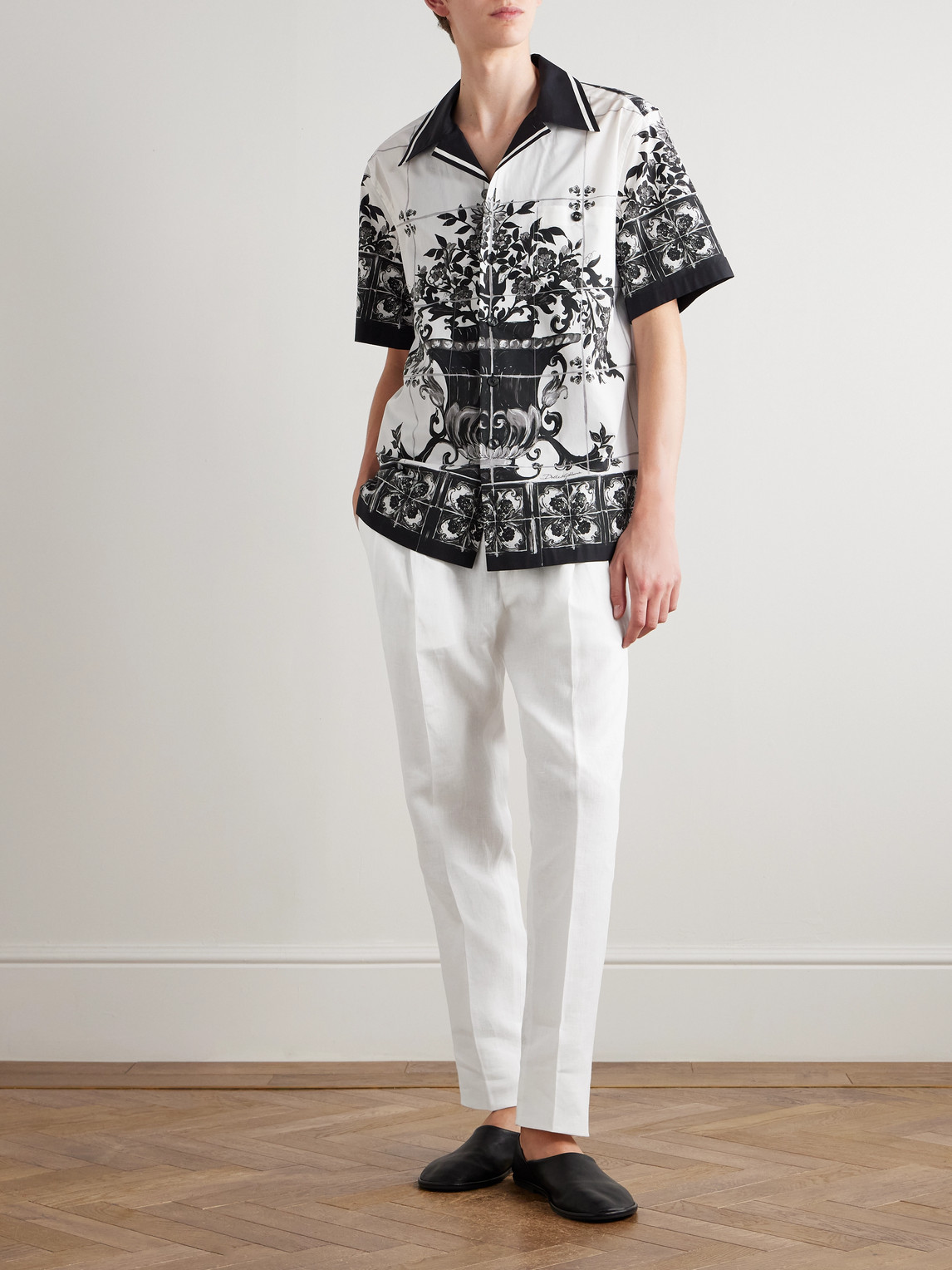 Dolce & Gabbana Straight-leg Pleated Linen Trousers In White