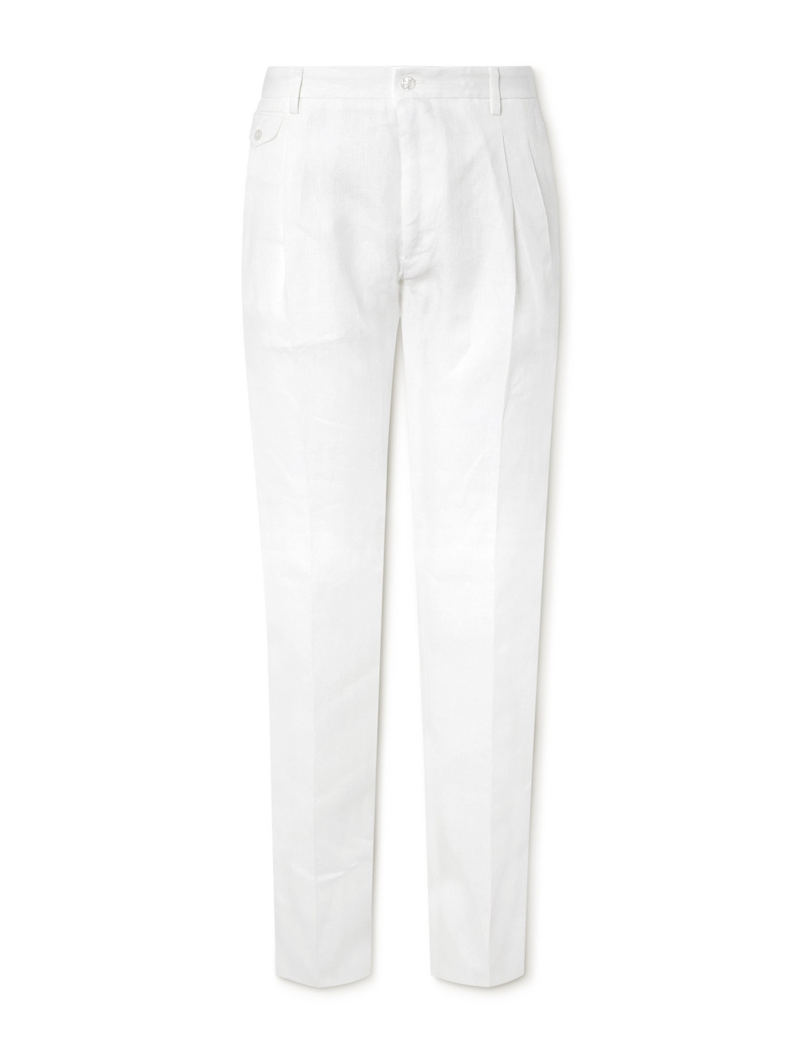 Dolce & Gabbana Straight-leg Pleated Linen Trousers In White