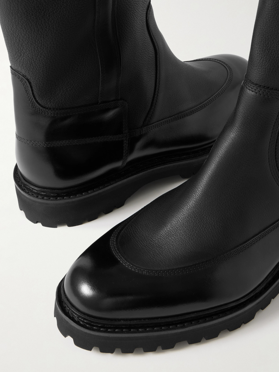 John Lobb Ridge Smooth And Full-grain Leather Chelsea Boots In Black