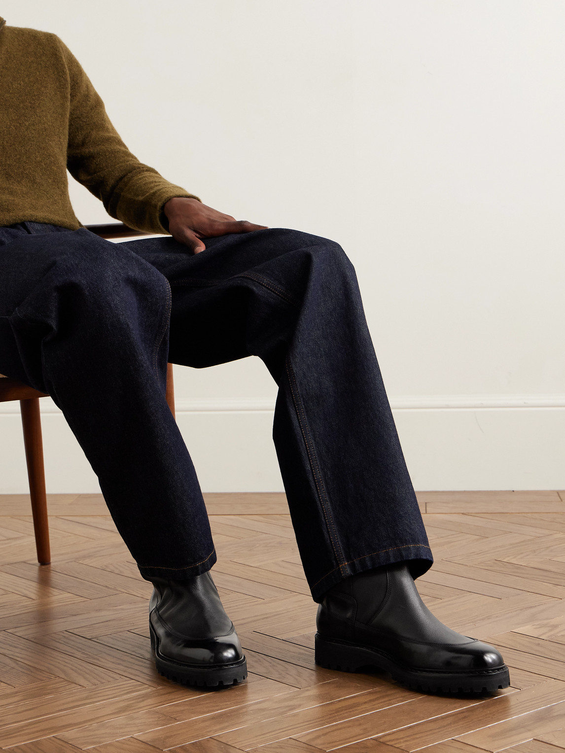 John Lobb Ridge Smooth And Full-grain Leather Chelsea Boots In Black