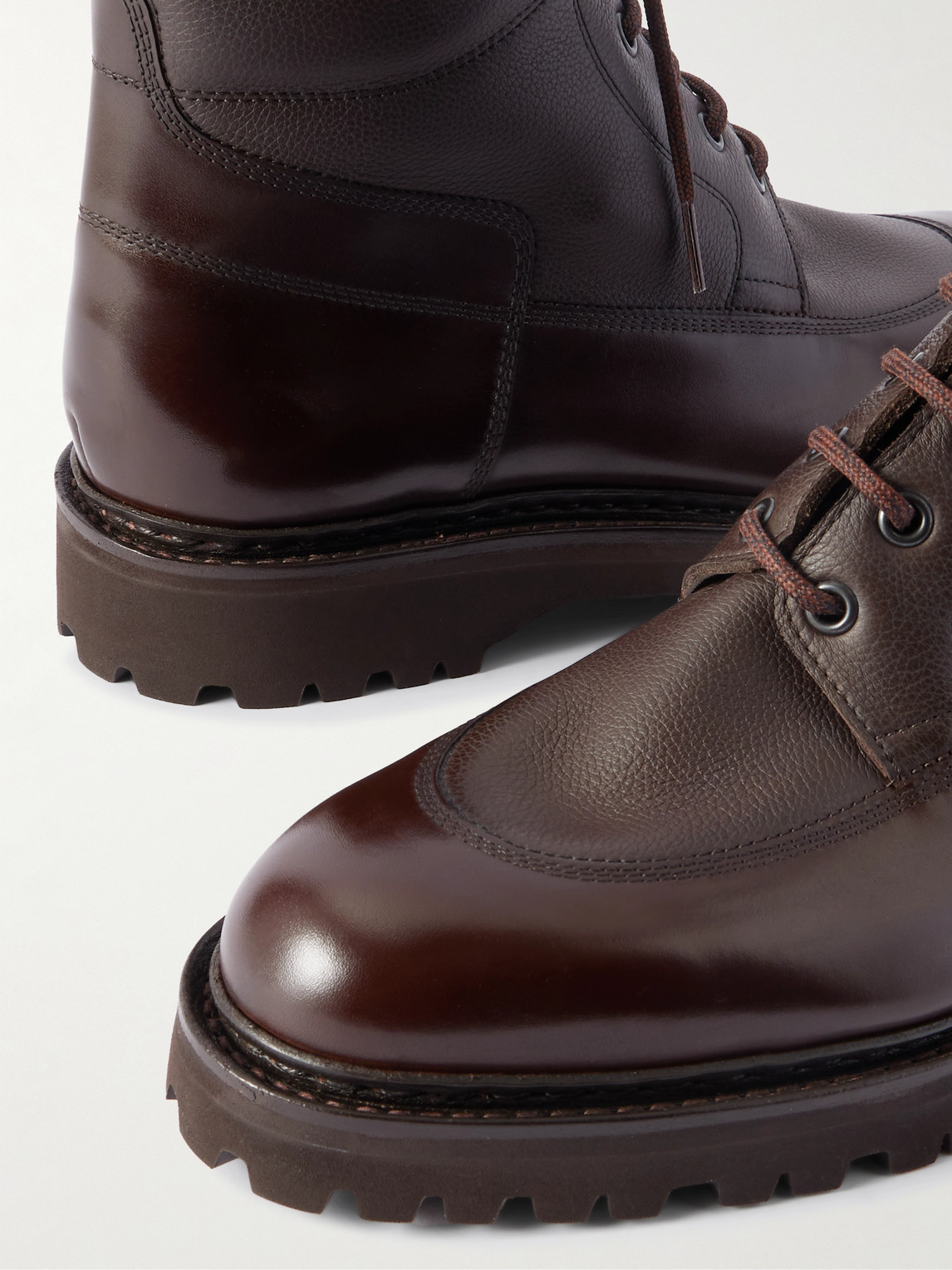 John Lobb Peak Panelled Leather Boots In Brown