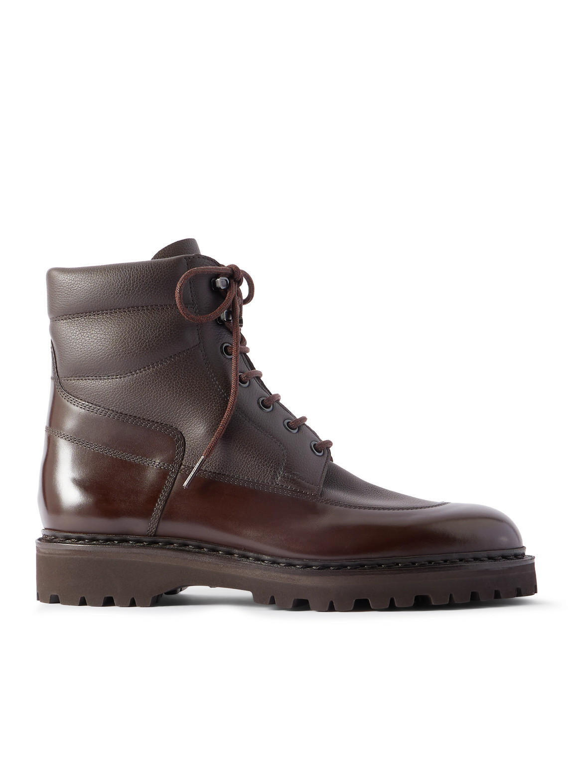 John Lobb Peak Panelled Leather Boots In Brown