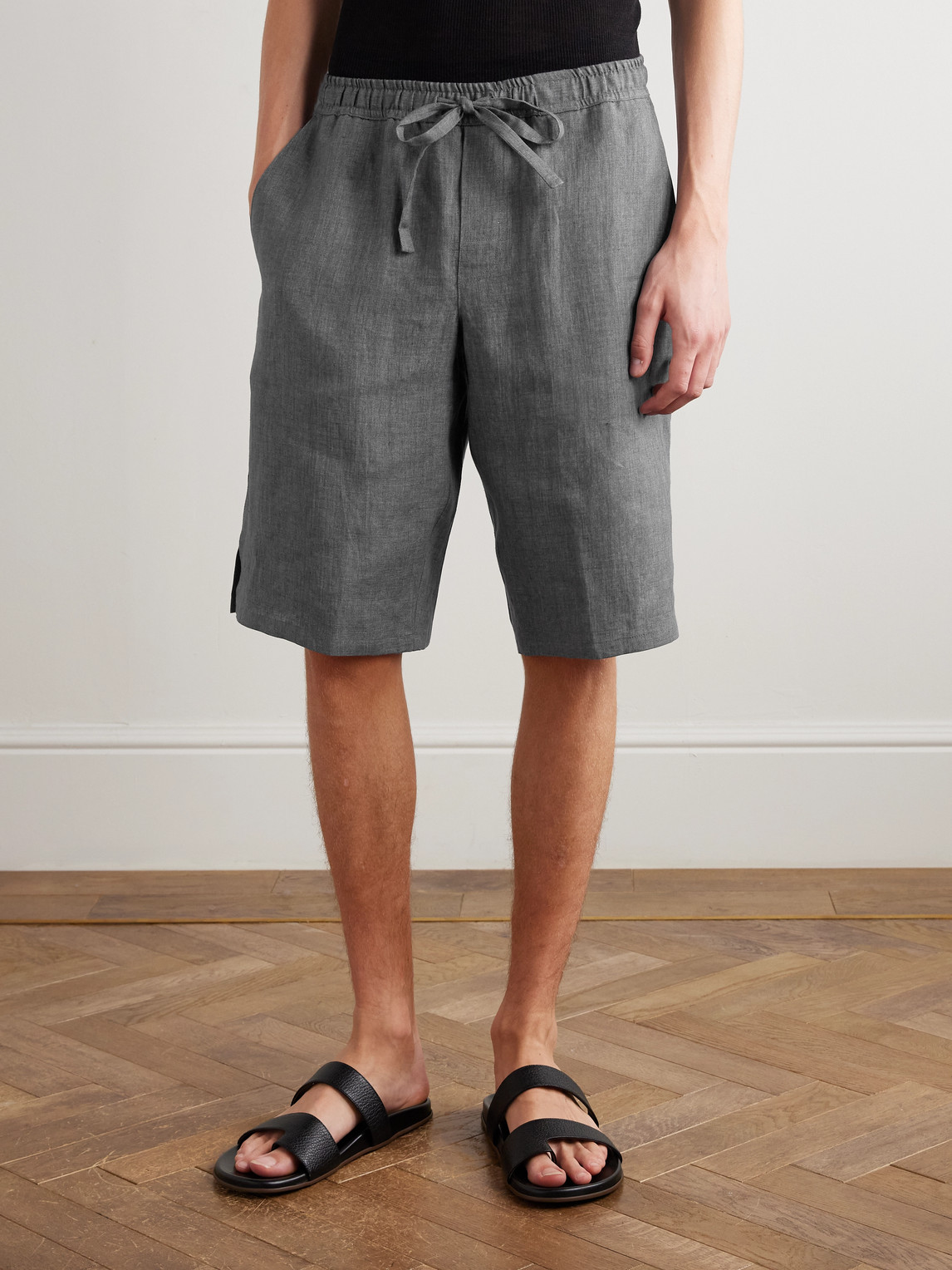 Dolce & Gabbana Straight-leg Linen Drawstring Shorts In Gray