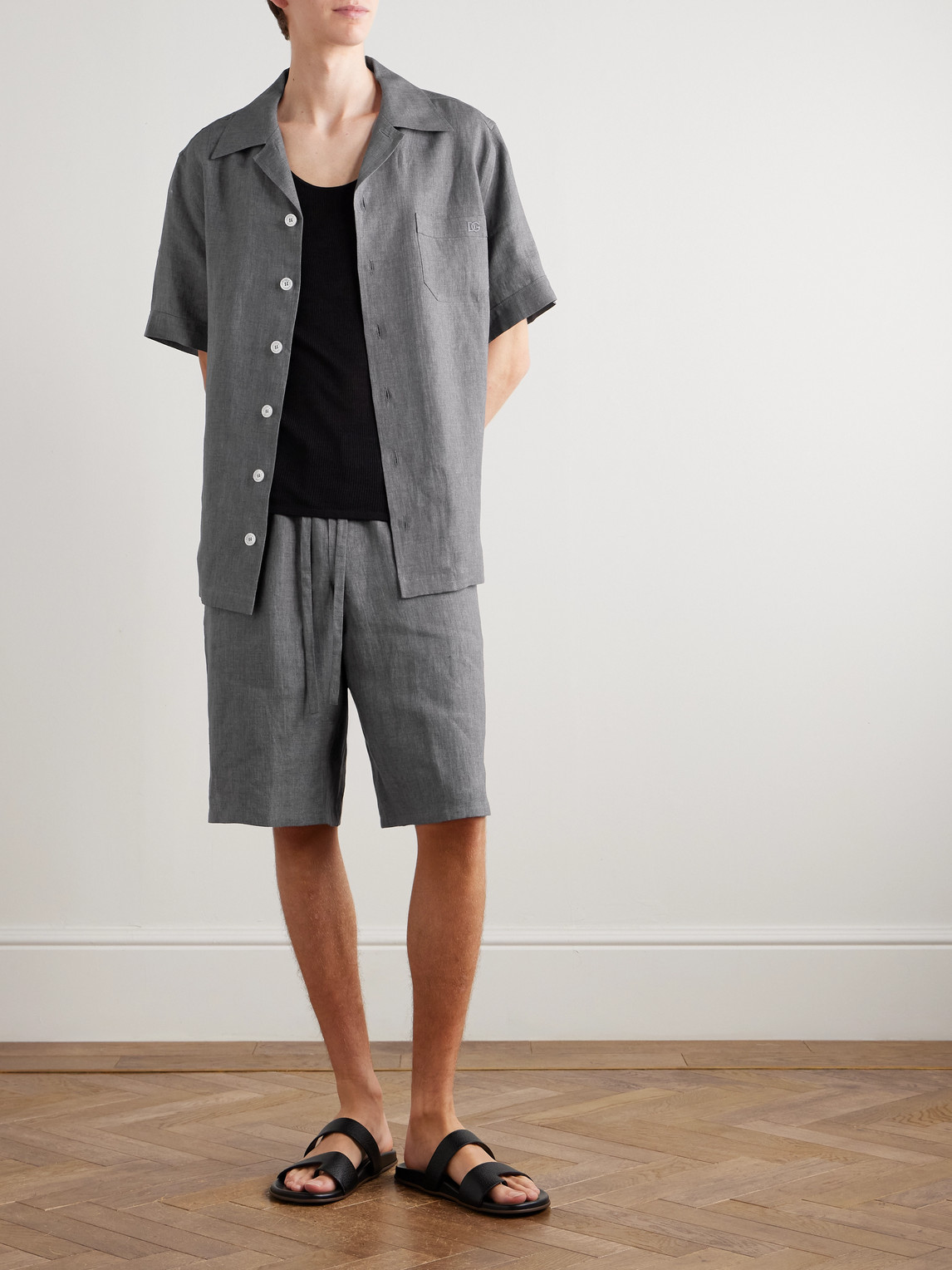 Dolce & Gabbana Straight-leg Linen Drawstring Shorts In Gray