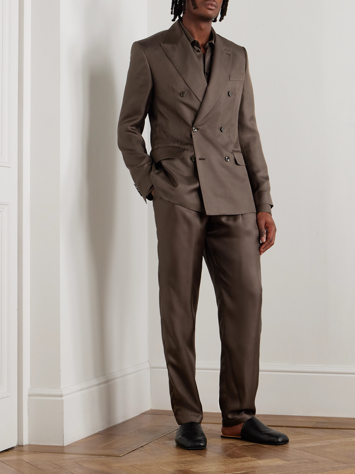Dolce & Gabbana Double-breasted Silk-twill Suit Jacket In Brown