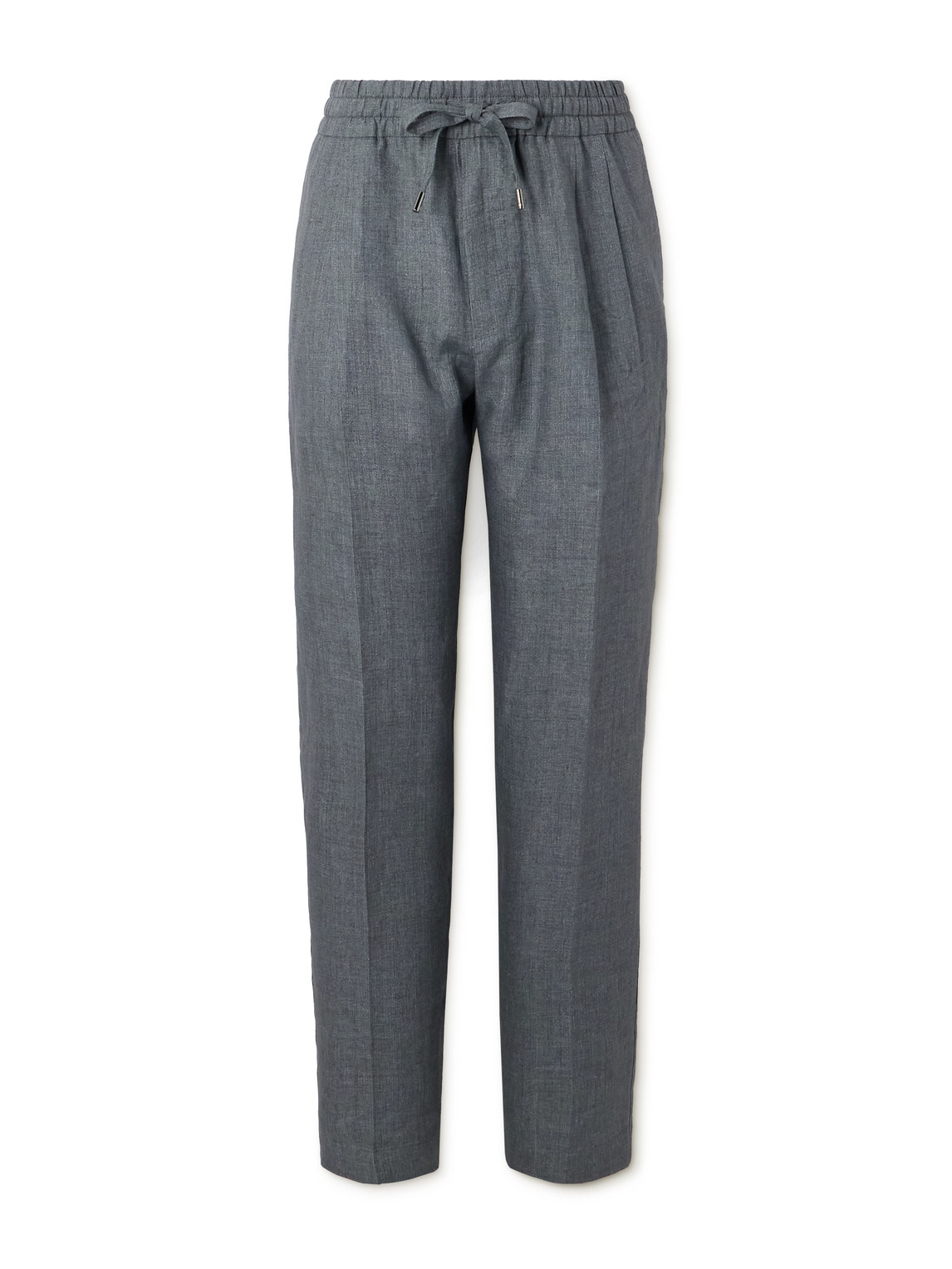 Dolce & Gabbana Straight-leg Pleated Linen-canvas Drawstring Trousers In Gray