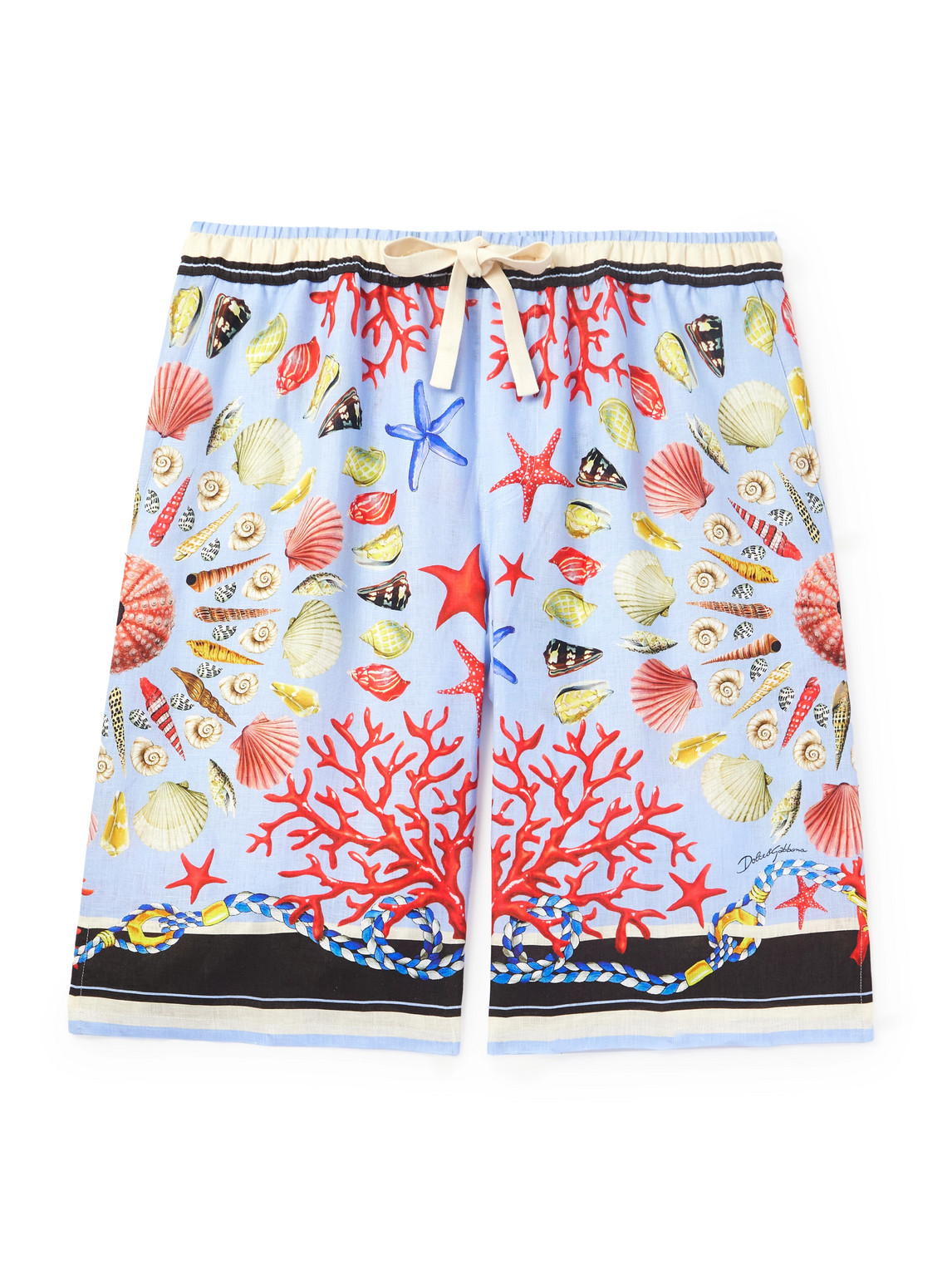 Dolce & Gabbana Printed Linen Straight-leg Shorts In Blue