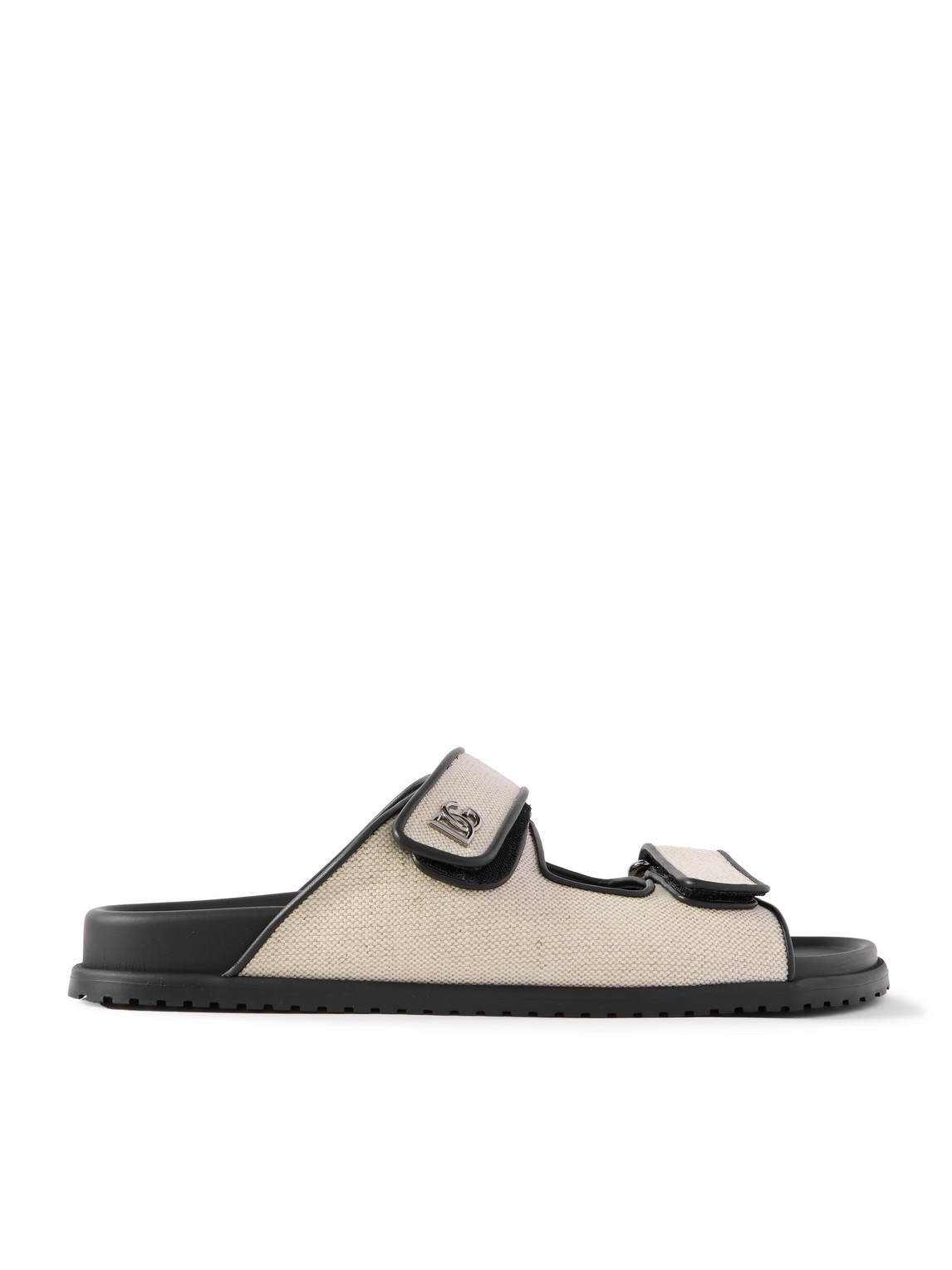 Dolce&Gabbana Logo-Embellished Leather-Trimmed Canvas Slides