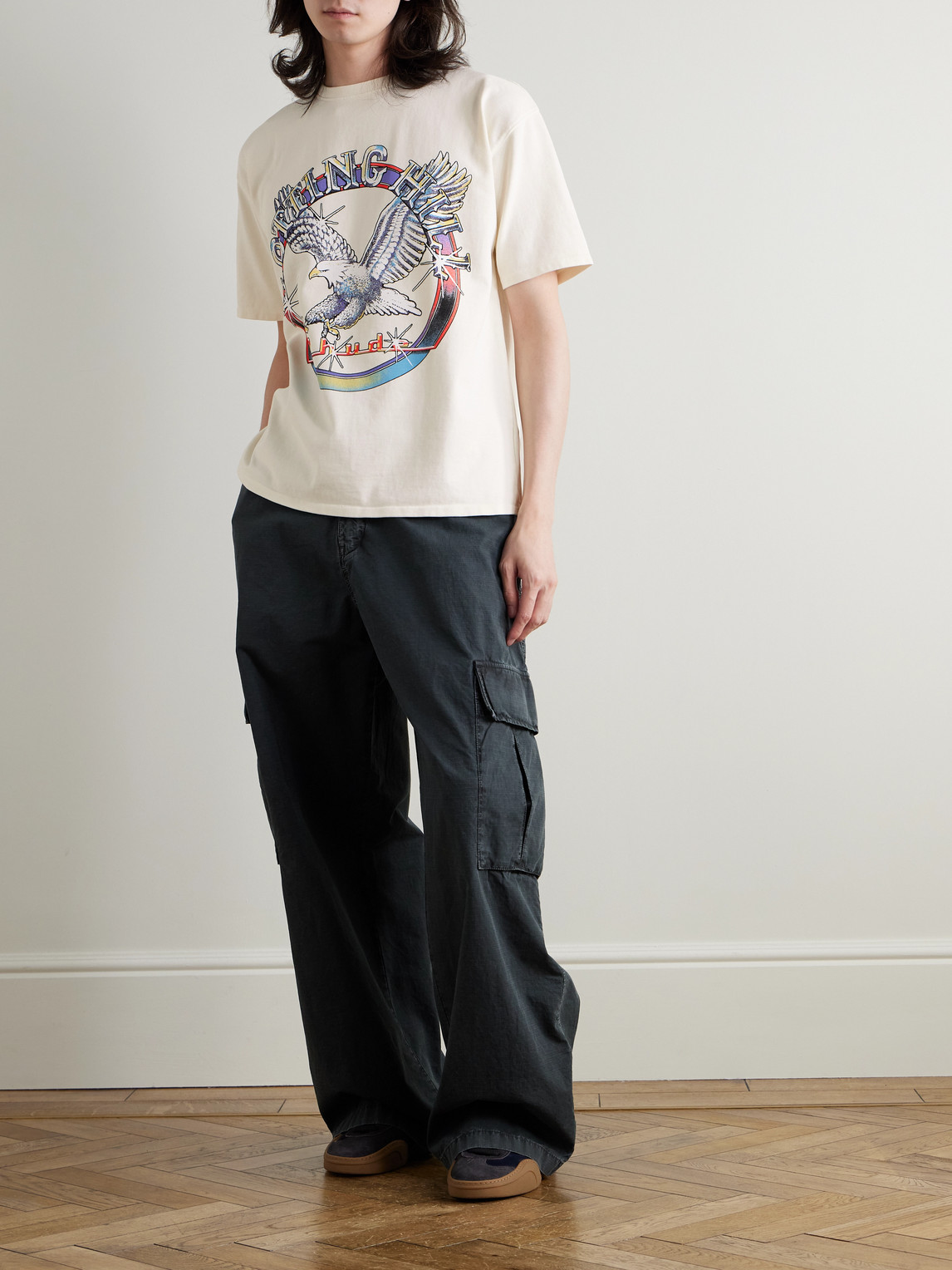 ◆RHUDE◆ ノッティング ヒルイーグル ロゴプリントTシャツ Notting Hill Eagle Logo-Print Cotton-Jersey T-hirt - Men