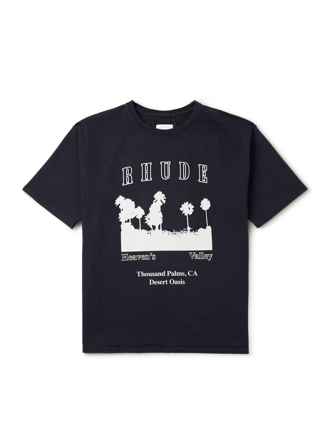 Rhude Thousand Palms Logo-print Cotton-jersey T-shirt In Blue