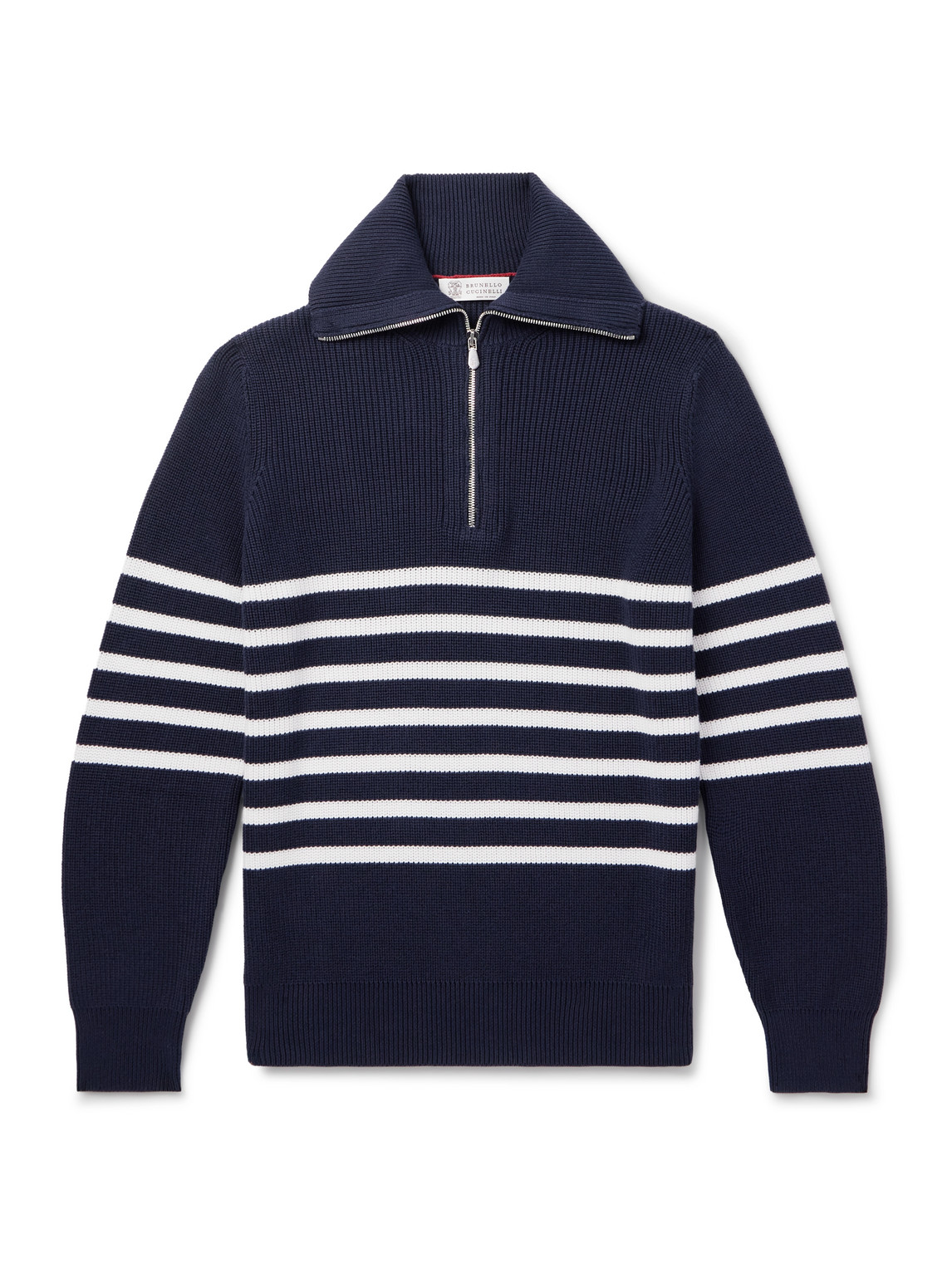 Brunello Cucinelli – Striped Ribbed Cotton Half-Zip Sweater