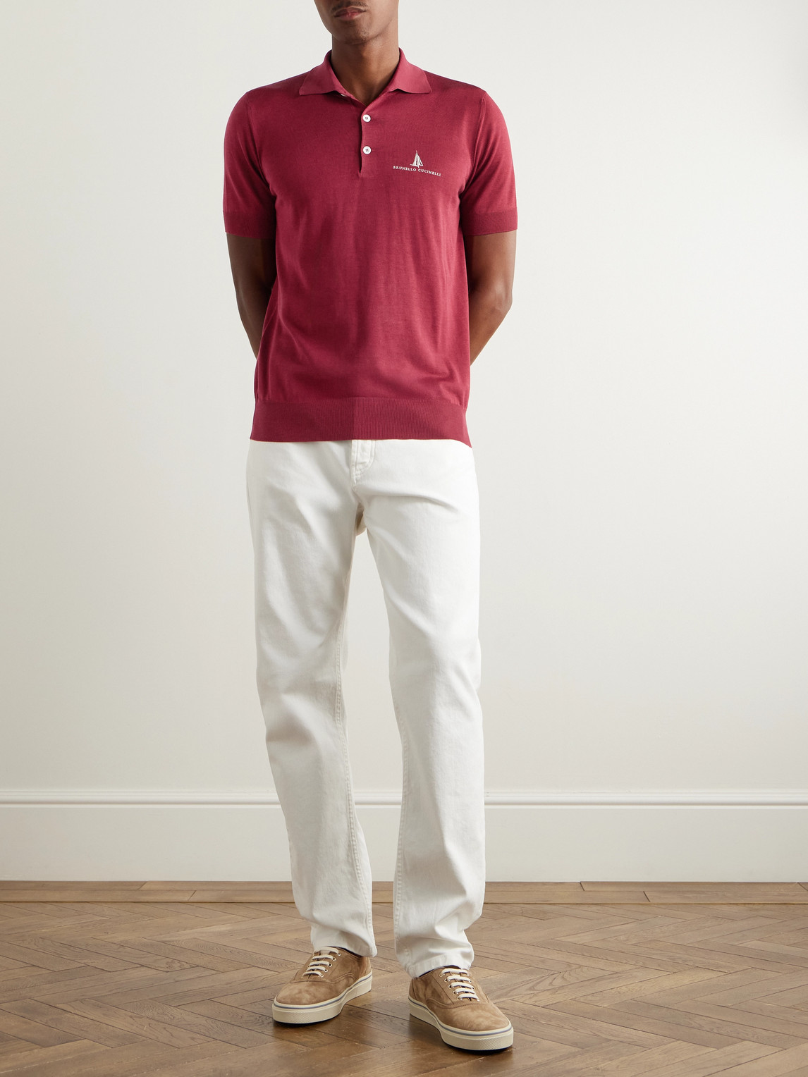 Brunello Cucinelli Slim-fit Logo-embroidered Silk And Cotton-blend Polo Shirt In Red
