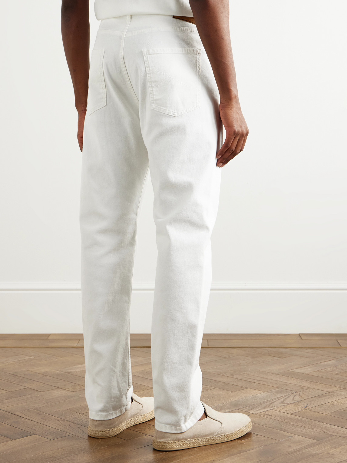 Brunello Cucinelli Straight-leg Logo-embroidered Jeans In White