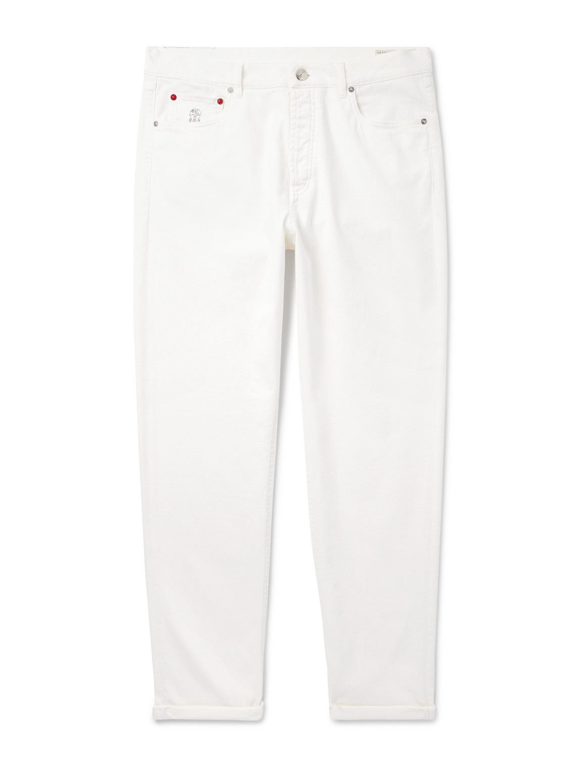 Brunello Cucinelli Straight-leg Logo-embroidered Jeans In White