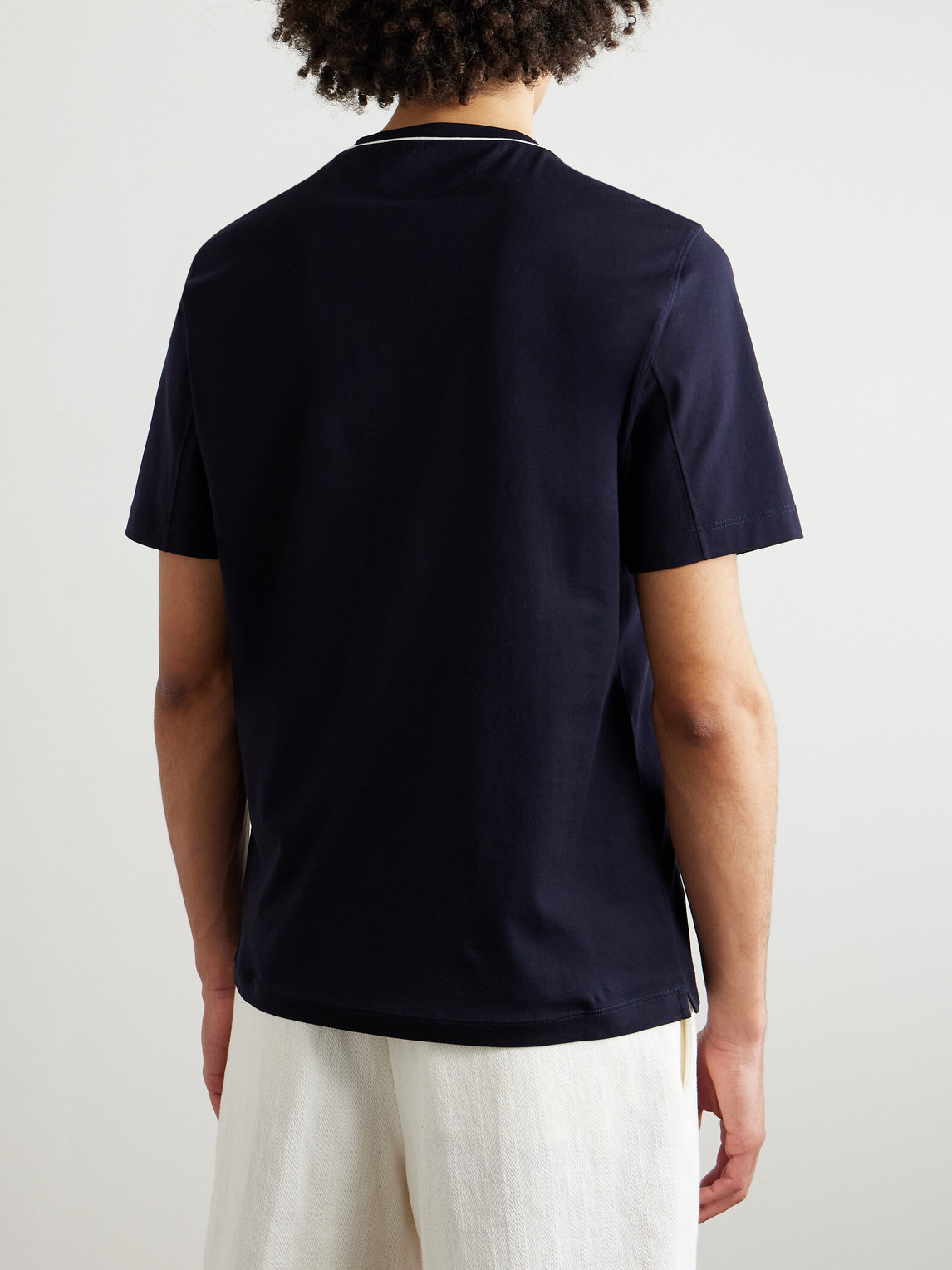 Brunello Cucinelli Piped Cotton-jersey T-shirt In Blue