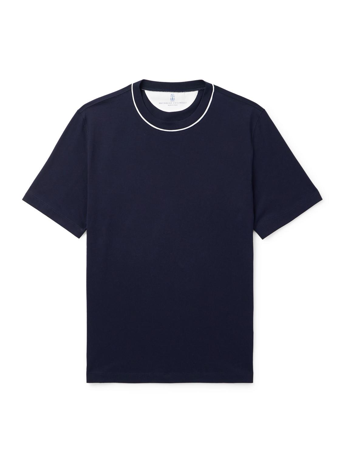 Brunello Cucinelli Piped Cotton-jersey T-shirt In Blue