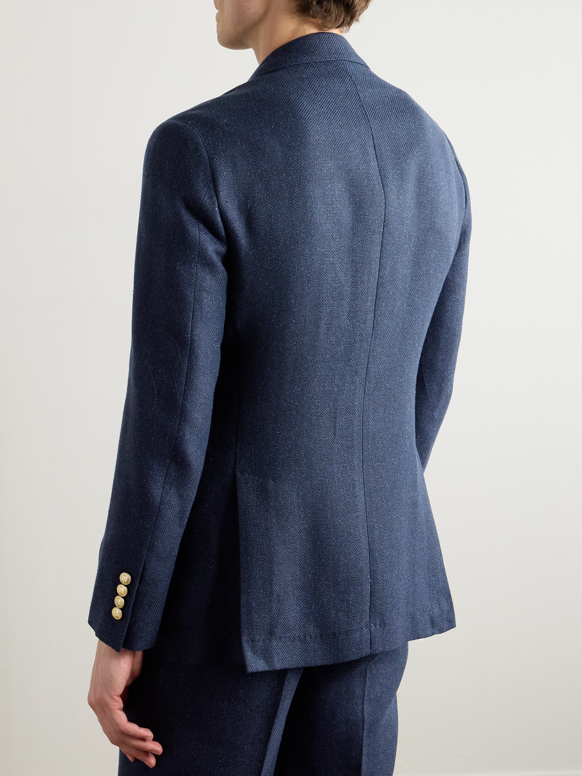 Brunello Cucinelli - Slim-fit Double-breasted Linen, Silk, Wool And Cotton-blend Suit Jacket - Men - Blue - It 52 