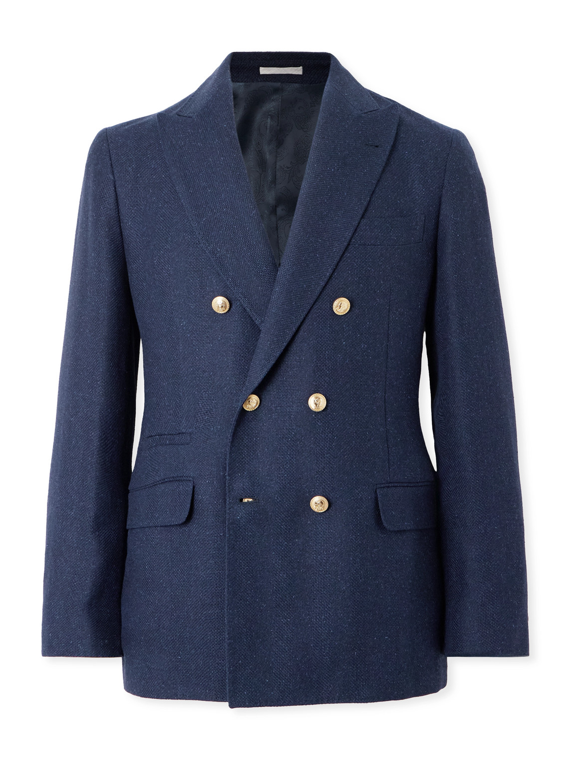 Brunello Cucinelli Slim-Fit Double-Breasted Linen, Silk, Wool and Cotton-Blend Suit Jacket - Men