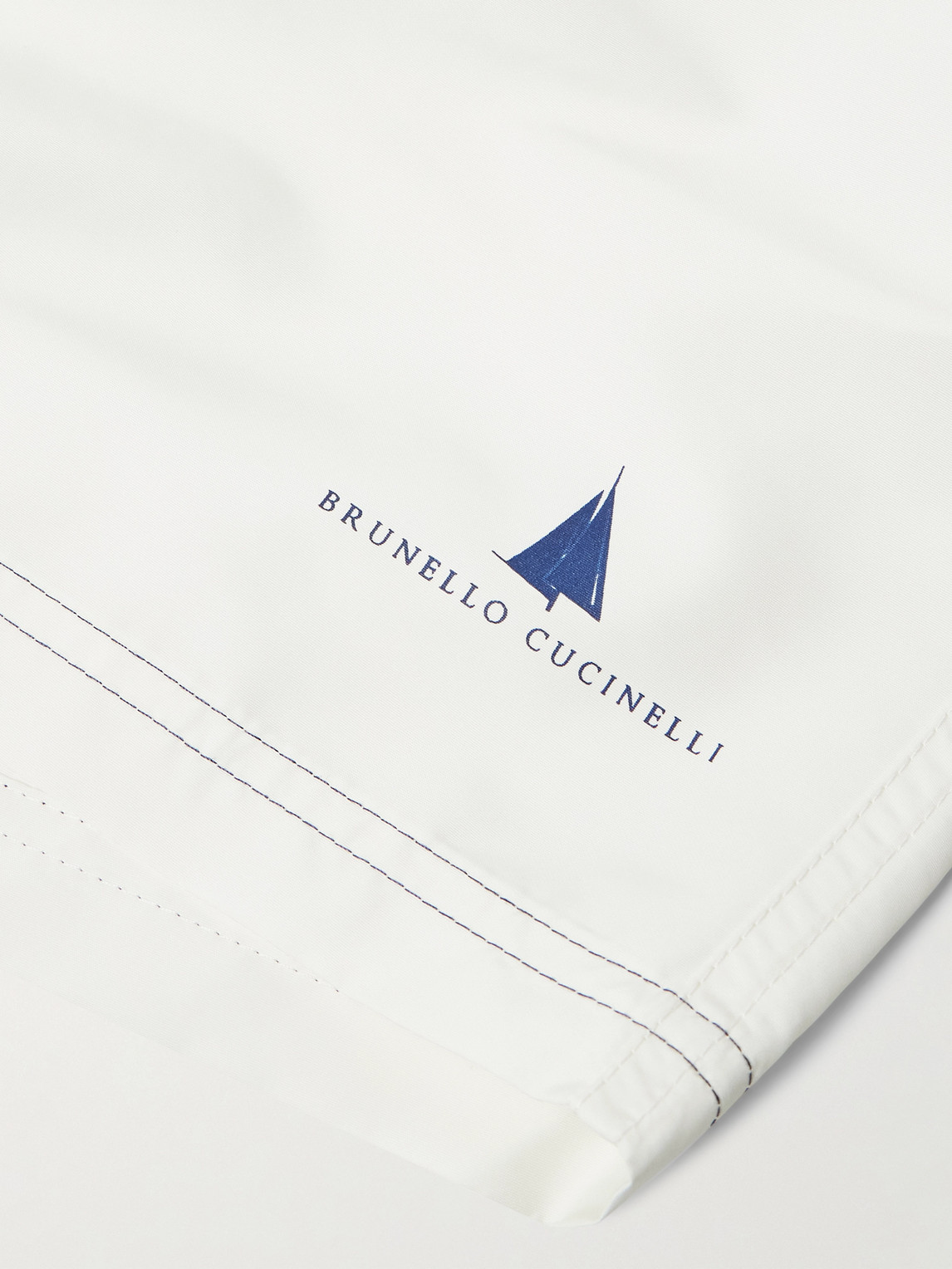 Brunello Cucinelli Straight-leg Mid-length Logo-print Swim Shorts In White