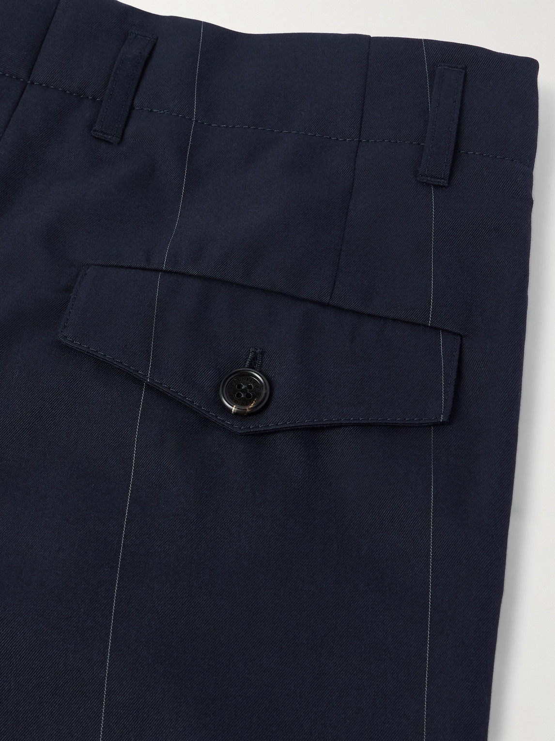 Brunello Cucinelli Tapered Pleated Pinstriped Wool And Cotton-blend Trousers