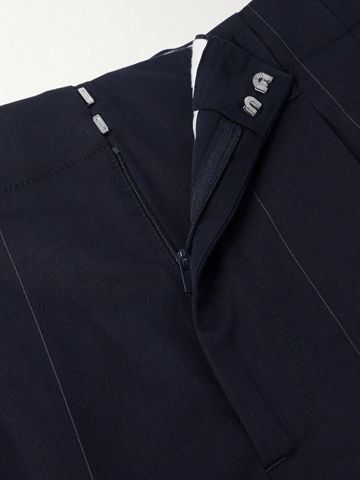 Brunello Cucinelli Tapered Pleated Pinstriped Wool And Cotton-blend Trousers