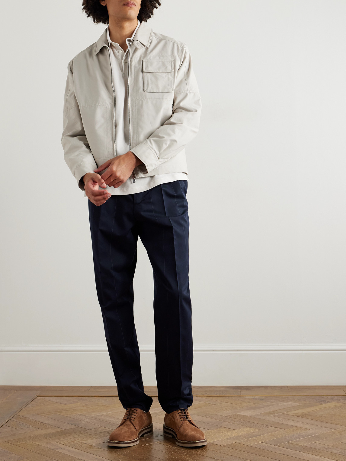 Brunello Cucinelli Tapered Pleated Pinstriped Wool And Cotton-blend Trousers