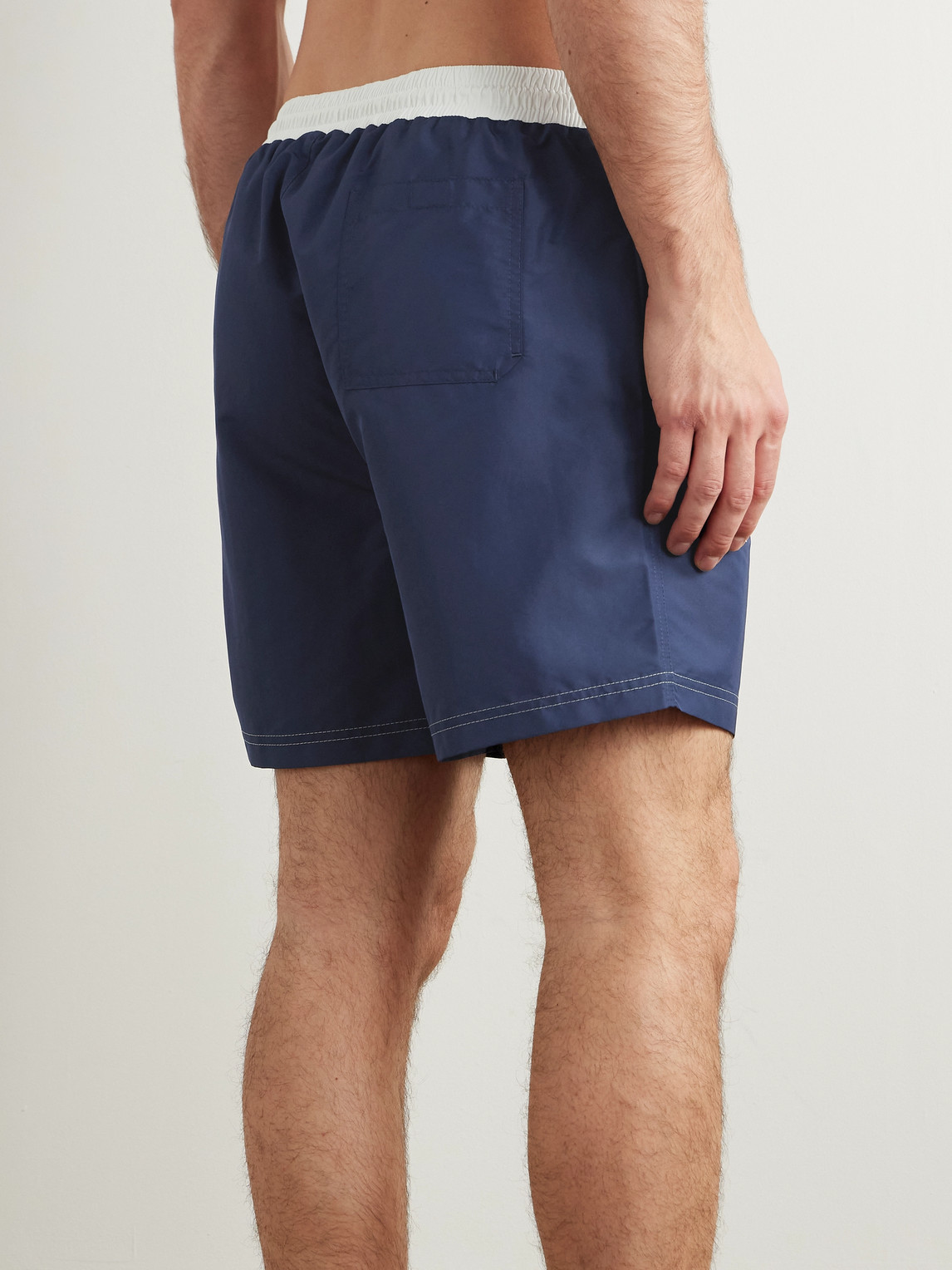 Brunello Cucinelli Straight-leg Mid-length Logo-print Swim Shorts In Blue