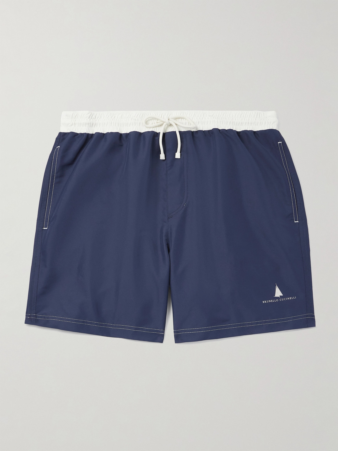 Brunello Cucinelli Straight-Leg Mid-Length Logo-Print Swim Shorts - Men