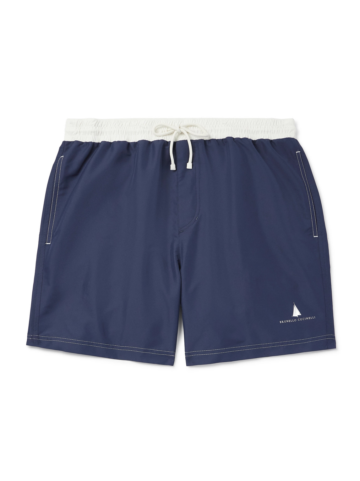 Brunello Cucinelli Straight-leg Mid-length Logo-print Swim Shorts In Blue